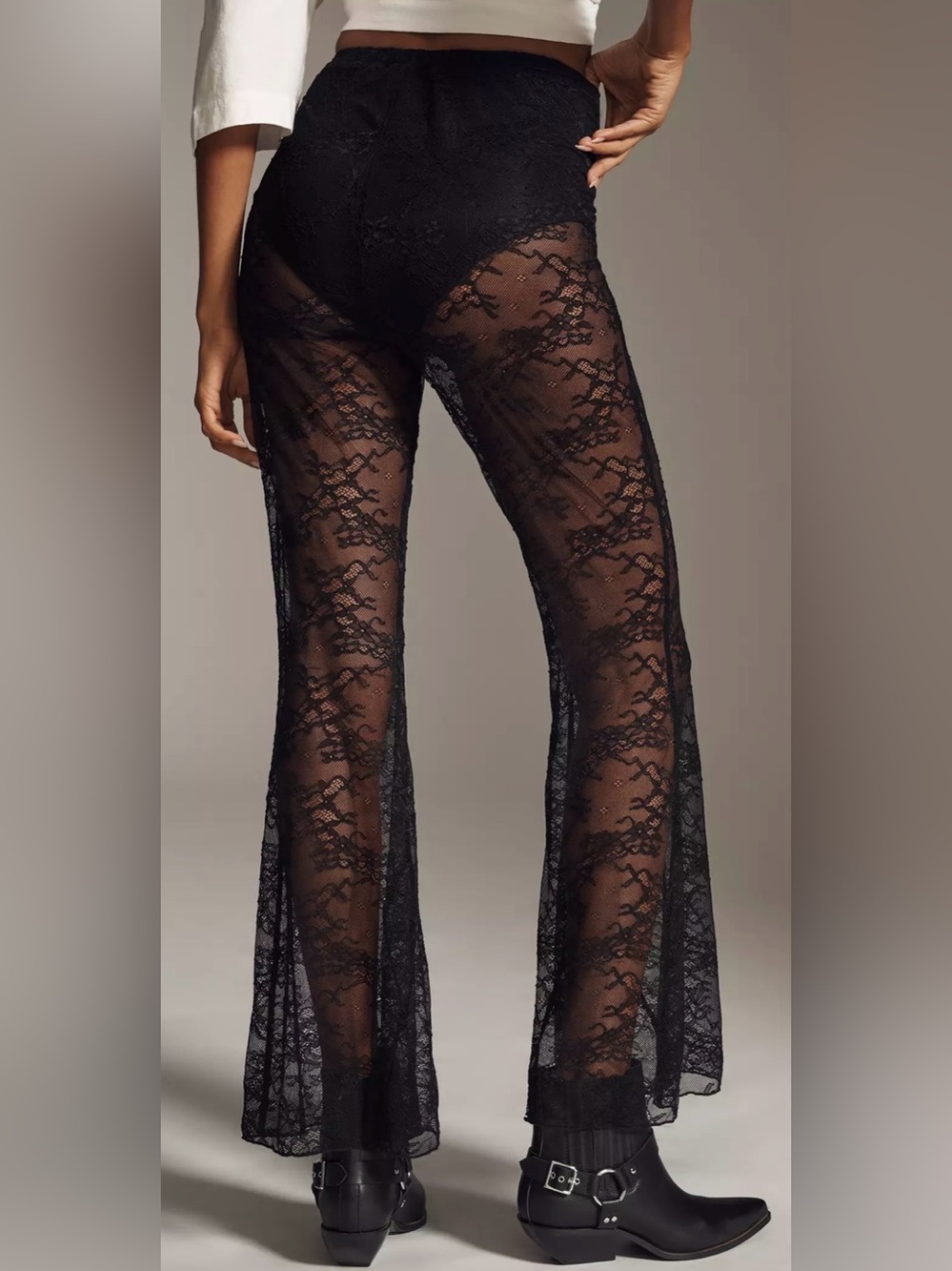 NWT Anthropologie Flat White Lace Flare Trousers size L